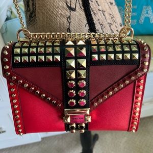 Michael Kors Large Whitney Red-Gold Studded Convertible Shoulder Bag